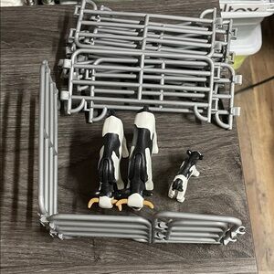 Toy Farm Cow Set with Gray Fencing - Black & White Cows